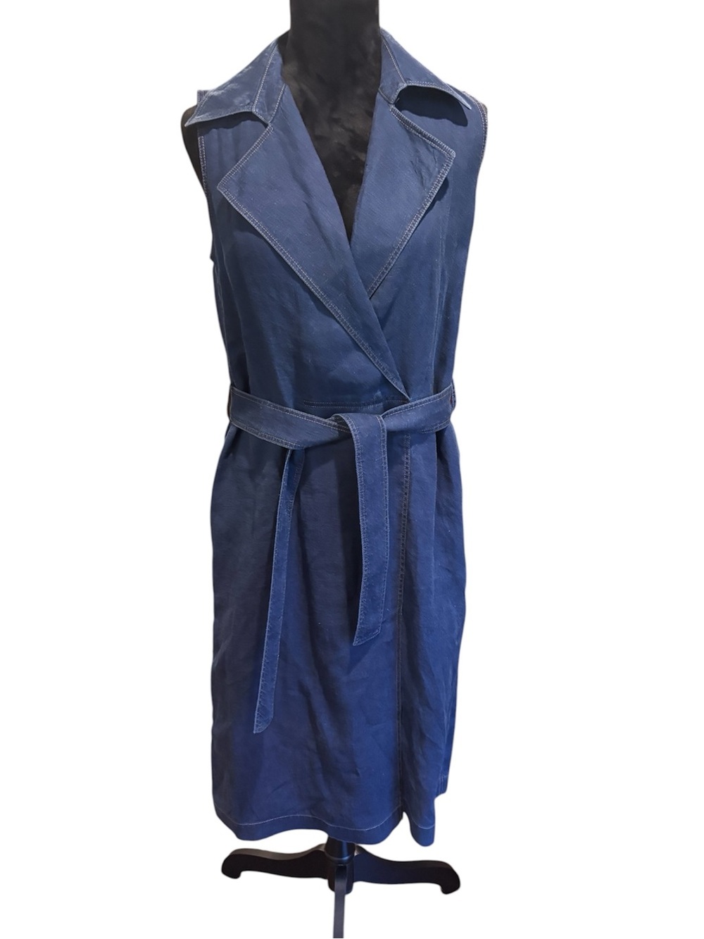 Lafayette 148 Sleeveless Faux Wrap Linen Dress,small, Western Chambray Look